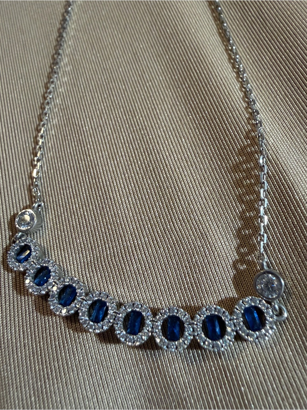 Sterling Silver Blue Sapphire Halo Necklace 16 in